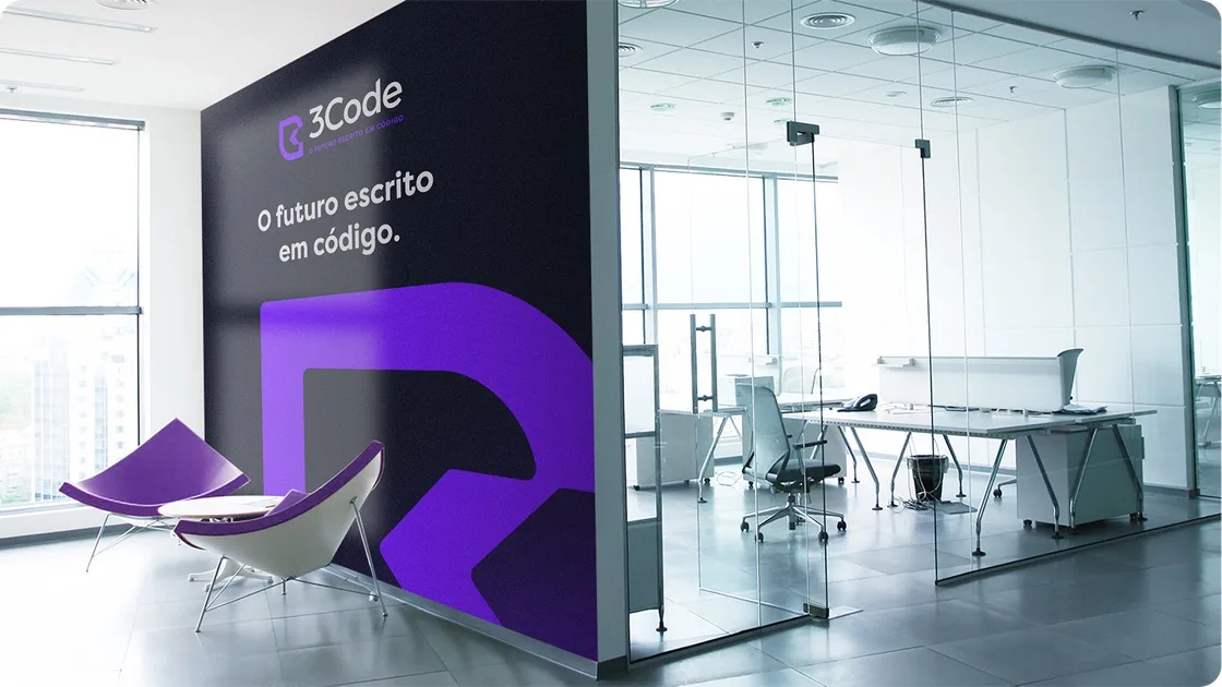 Ambientação do escritório com a identidade visual 3Code