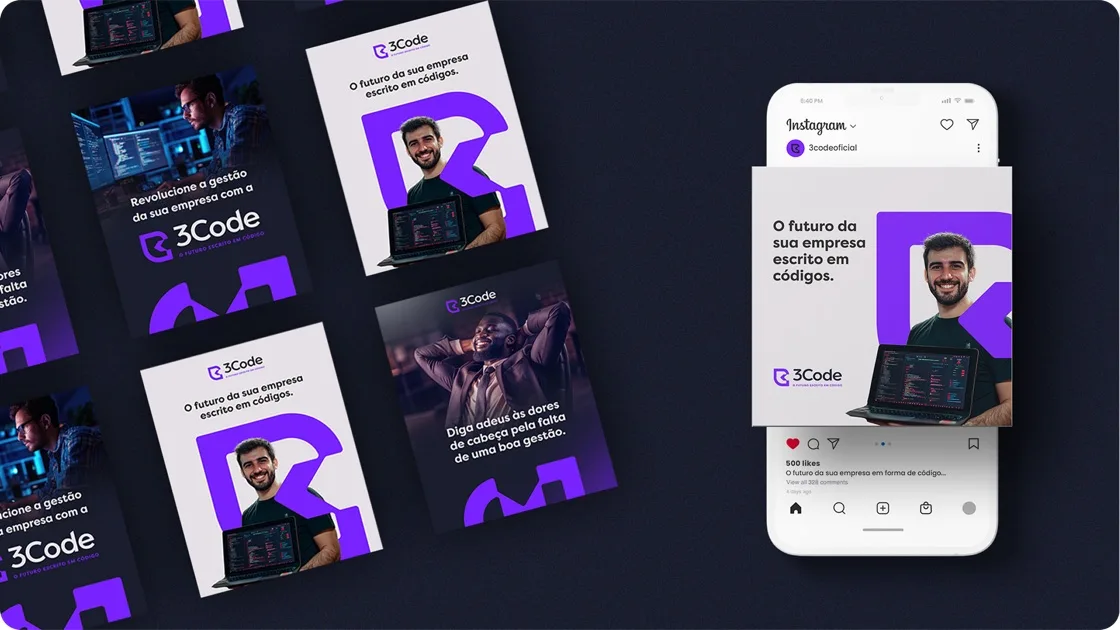 Instagram com a identidade visual 3Code