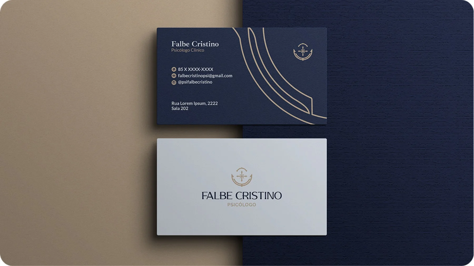 Cartões de visita Falbe Cristino aplicados
