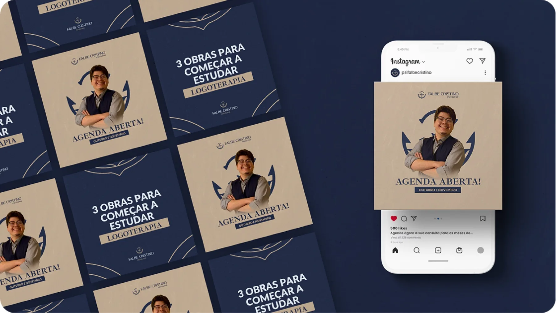 Identidade visual Falbe Cristino aplicada nas redes sociais